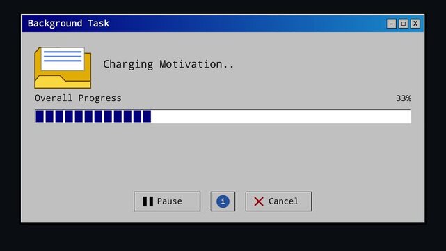Retro Computer Window Animation Loading Motivation Progress Bar For UI Design And Digital Interface Concept