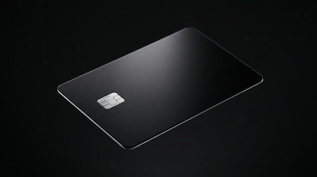 A sleek matte black credit card with an EMV chip on a dark minimalist background