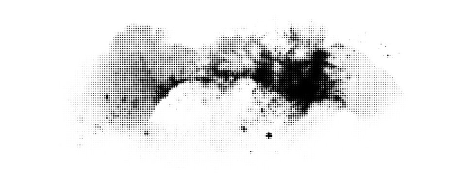 Abstract ink blob, grunge art. Halftone effect black paint stroke texture in marble style. Wallpaper design. Hand drawn watercolor isolated vector illustration on transparent background