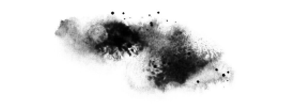 Abstract ink blob, grunge art. Halftone effect black paint stroke texture in marble style. Wallpaper design. Hand drawn watercolor isolated vector illustration on transparent background