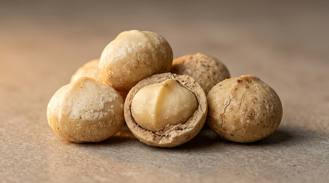 Macadamia Nuts Heap on Textured Background - Healthy Snack Food