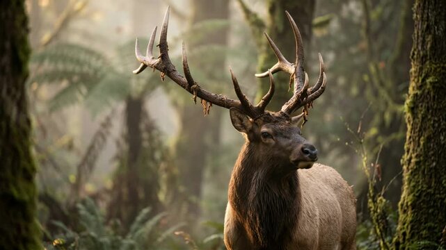 roosevelt elk half body close up at morning light in olympic national park washington video