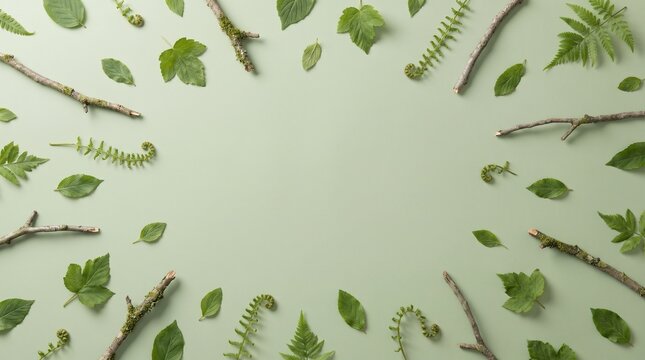 Minimal green botanical background with delicate leaves and soft natural shadows. Organic nature inspired backdrop for wellness, skincare and eco friendly design.