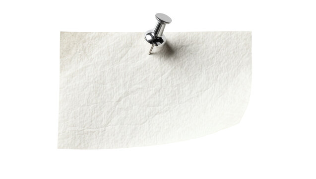 Rectangular textured paper note attached with a shiny silver metal push pin