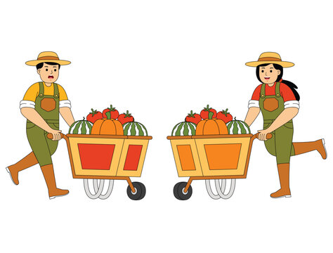 Happy People Farming Vector Illustration