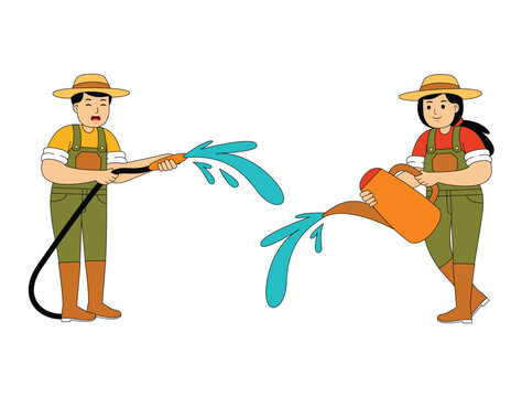 Happy People Farming Vector Illustration