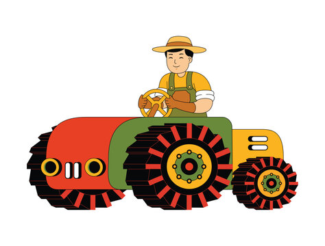 Happy People Farming Vector Illustration