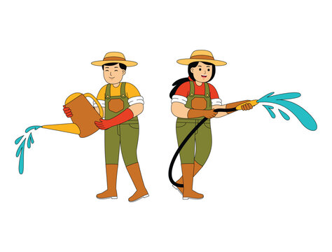 Happy People Farming Vector Illustration