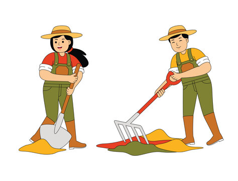 Happy People Farming Vector Illustration
