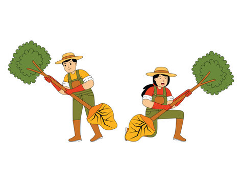 Happy People Farming Vector Illustration