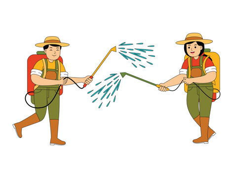 Happy People Farming Vector Illustration