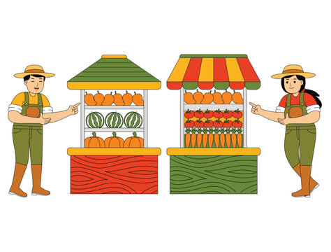 Happy People Farming Vector Illustration