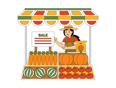 Happy People Farming Vector Illustration