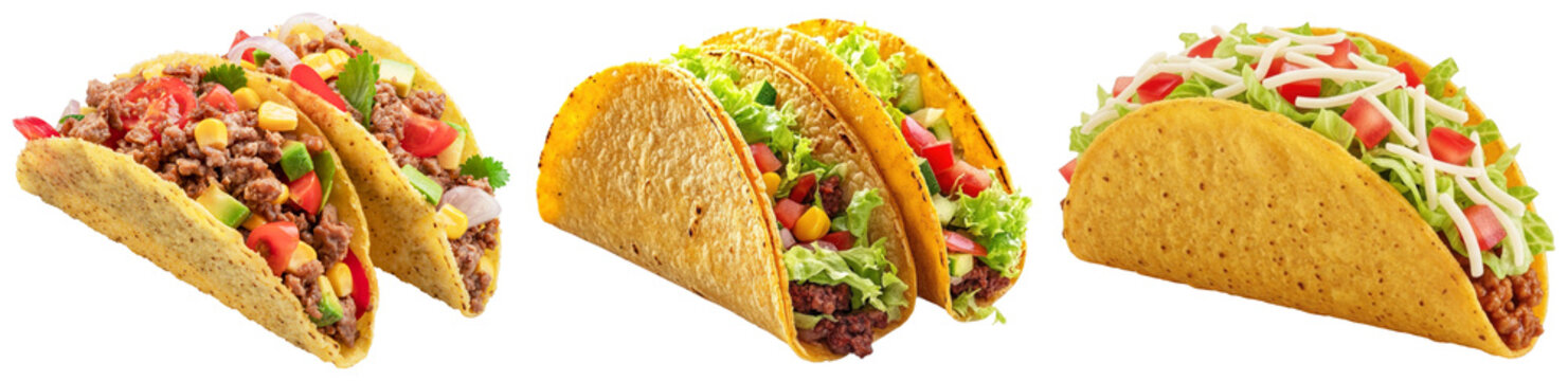 A mouth-watering selection of delicious hard-shell tacos filled with savory ingredients.