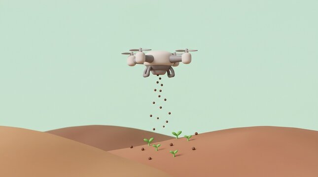 Drone dropping seed balls to replant a deforested hillside