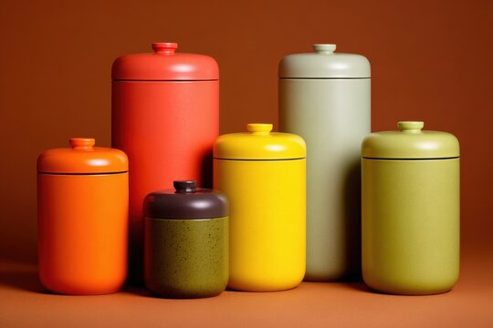 Modern matte-finish canisters in vibrant colors bring a bold accent to kitchen storage