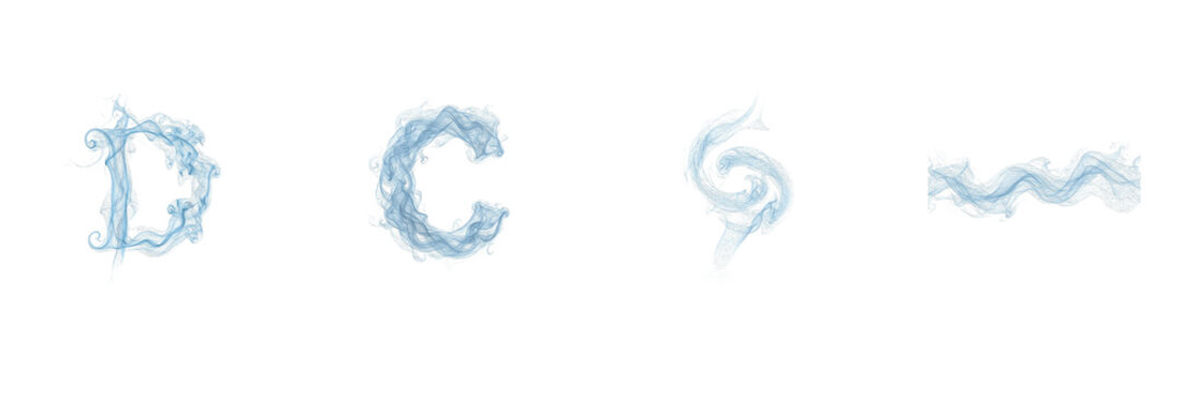 Set blue smoke alphabet letter d c swirl wave abstract mist vapor fog magic spell design element illustration vector graphic png