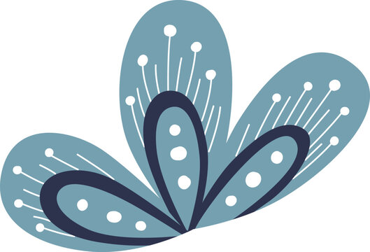 Scandinavian Folk Floral Motif With Blue Petals And White Geometric Details. Good for Minimalist Textile Design Surface, Wallpaper or Pattern Background.