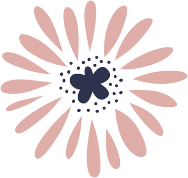 Minimalist Scandinavian Floral Folk Pattern Element In Dusty Pink And Dark Navy Blue. Good for Minimalist Textile Design Surface, Wallpaper or Pattern Background.