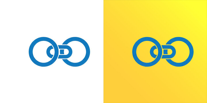 Blue chain link with two interlocking circles isolated on white background, symbol of connection, networking, and digital hyperlinks