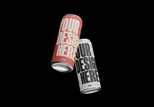 Floating Duo Slim Drink Can Mockup For Branding And Packaging Design