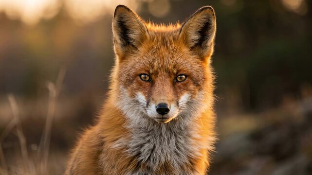 red fox frontal view close up in sunset light at yellowstone national park video