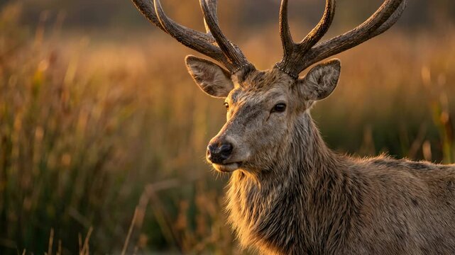 pere david's deer close up at sunset light in milu park china video