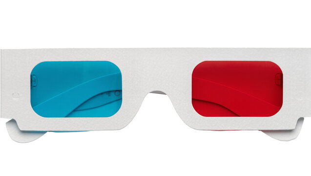Anaglyph 3D glasses with red and cyan lenses, isolated on transparent background