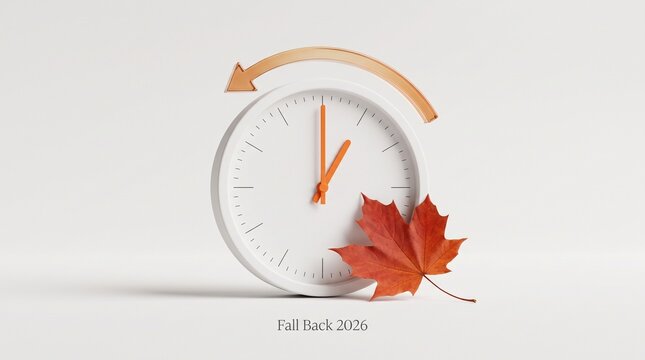 Clock with leaf and arrow indicating fall time change with time on transparent background