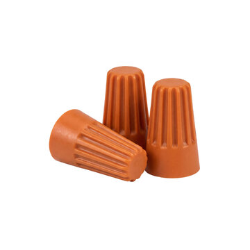 Three orange twist on wire connector nuts for electrical wiring
