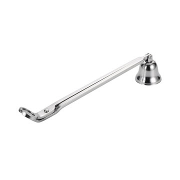 Silver candle wick trimmer with a bell shaped snuffer head