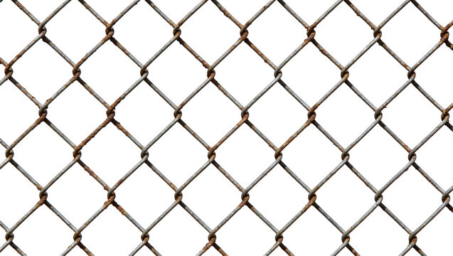 Rusty chain link fence texture, isolated on transparent background