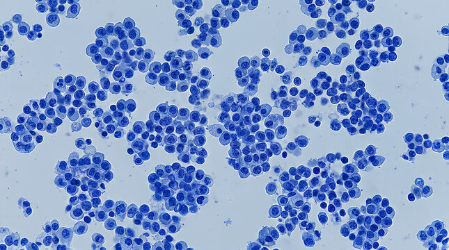 Microscopic view of clustered blue bacterial cells showcasing cellular organization and distribution patterns
