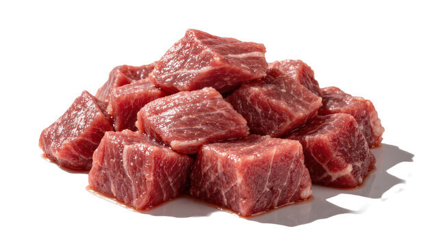 Fresh raw beef cubes pile for cooking