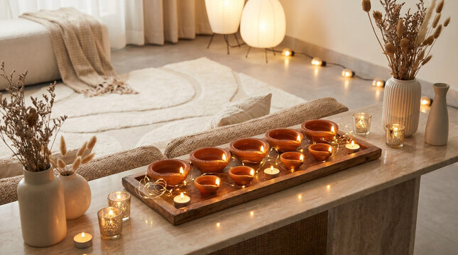 Diwali Lamps and Decorative Lights Representing Hope and Togetherness