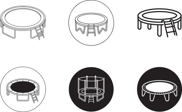 Black trampoline icon in flat outline style, EPS vector illustration for fitness, sports and recreation