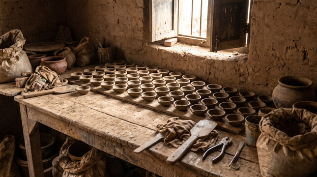 Handmade Clay Diyas Prepared for the Diwali Festival