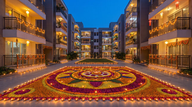 Illuminated Apartment Balconies During the Indian Festival of Lights