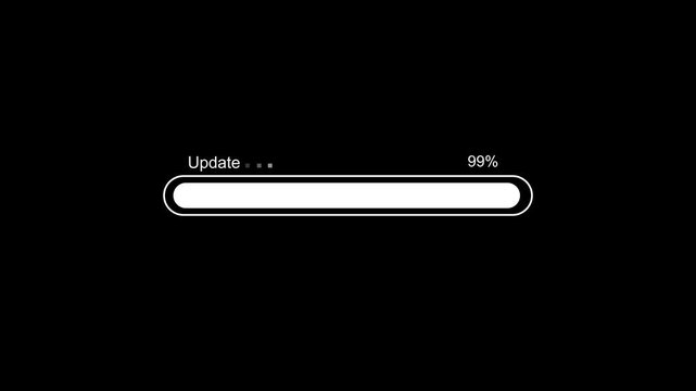Animated progress bar displaying update status and completion percentage on a minimal interface. Ideal for software updates, system maintenance, application upgrades, deployment workflows, and technol