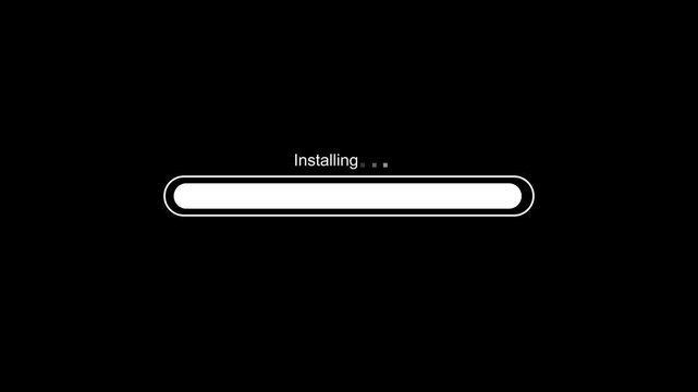 Animated installing progress bar with smooth fill movement on a clean background. Ideal for software installation, application setup, system deployment, update processes, and technology interfaces.