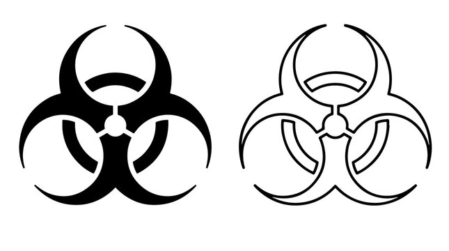 Black biohazard warning symbol icons on a clear background surface
