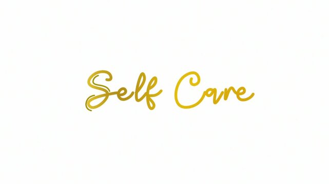 Self Care One line continuous art typography intro outro animation, calligraphy drawing monoline vintage text on background, animated lettering video, mindfulness golden type on white background bg ba