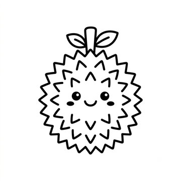 Cute Kawaii Durian Coloring Page Outline