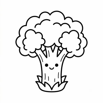 Cute Kawaii Broccoli Coloring Page Outline