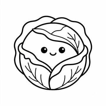 Cute Kawaii Cabbage Coloring Page Outline