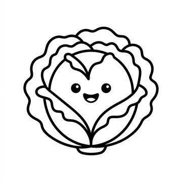 Cute Kawaii Lettuce Coloring Page Outline