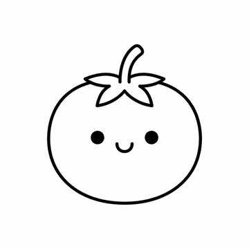 Cute Kawaii Tomato Coloring Page Outline