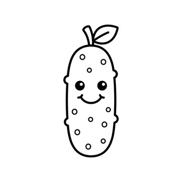 Cute Kawaii Cucumber Coloring Page Outline