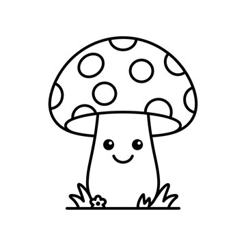 Cute Kawaii Mushroom Coloring Page Outline