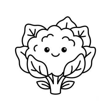 Cute Kawaii Cauliflower Coloring Page Outline